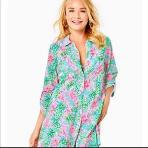 Lilly Pulitzer Pink and Green Floral Swim Coverup